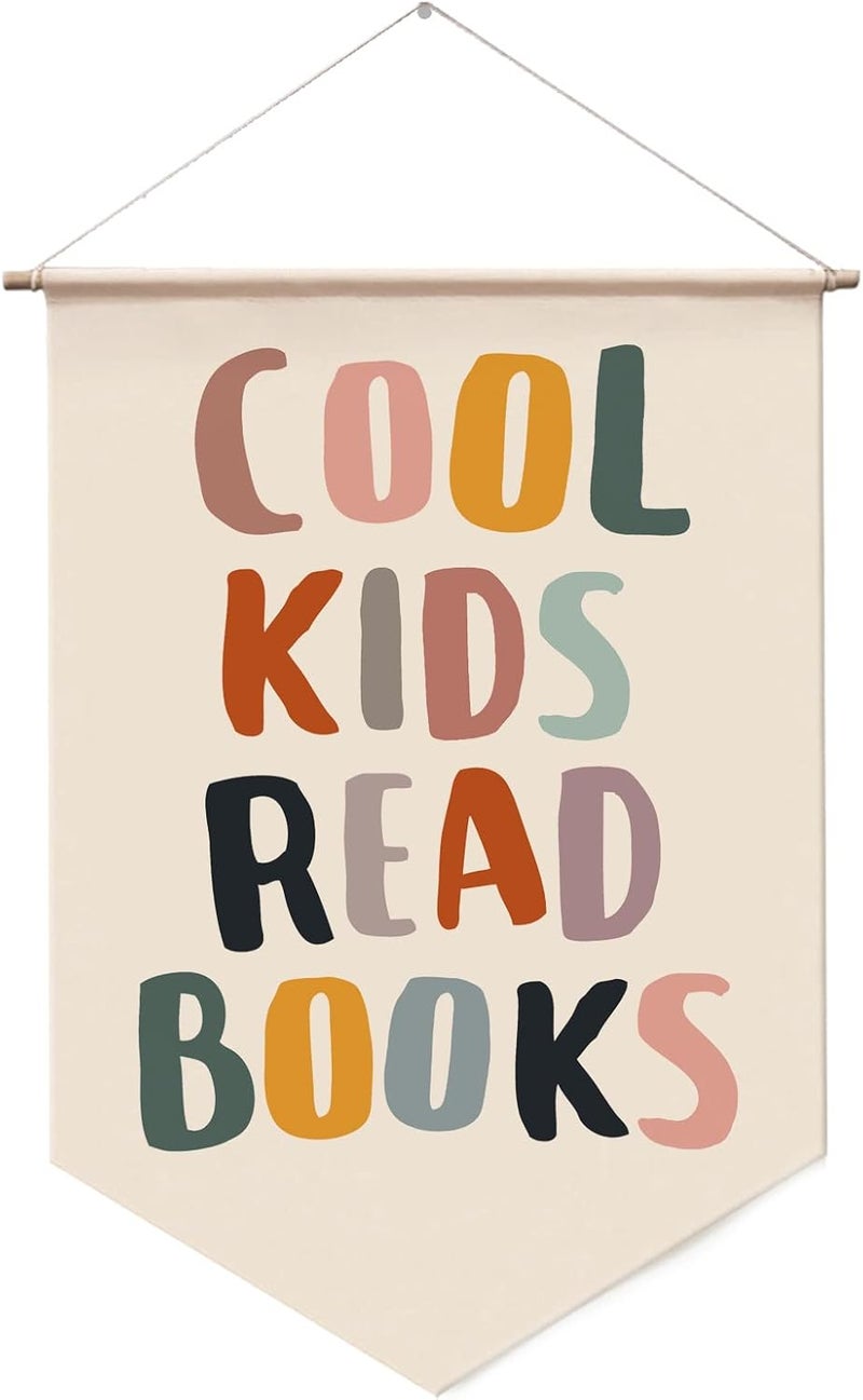 WCDHOR Cool Kids Read Books Wall Hanging, Classroom Wall Decor, Read Corner, Book Lover Gift, Kids Wall Decor, School Wall Hanging Banner, Reading Quote Banner, Playroom Reading Book - Image 1